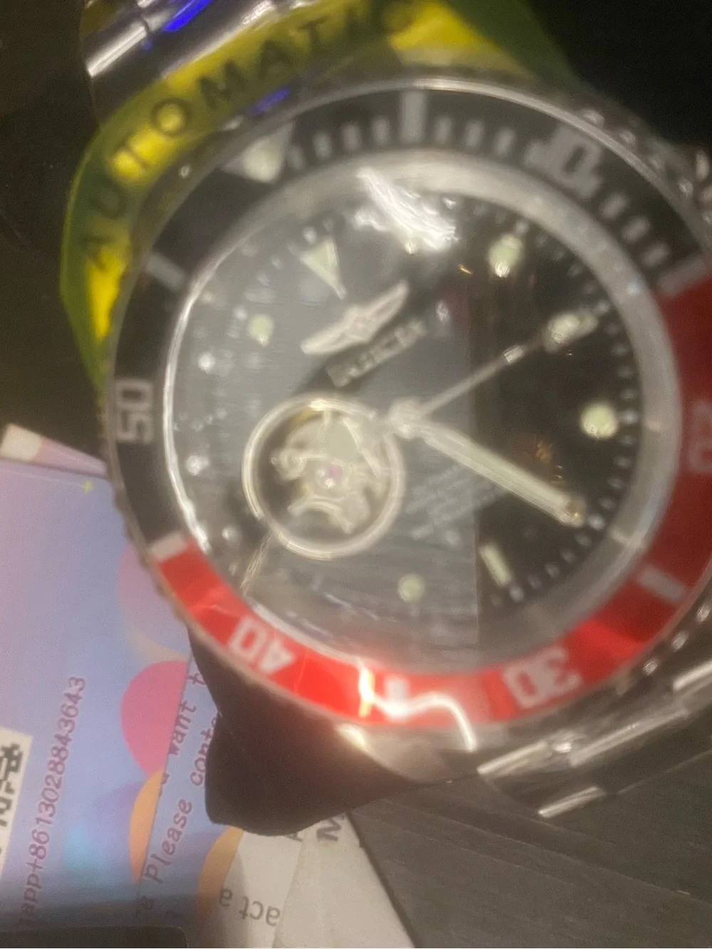 New Invicta Men's Automatic Black Dial Stainless Steel Watch with Red Bezel